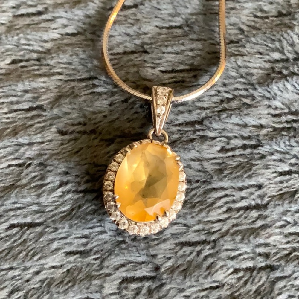 Sterling silver chain with Yellow topaz pendant